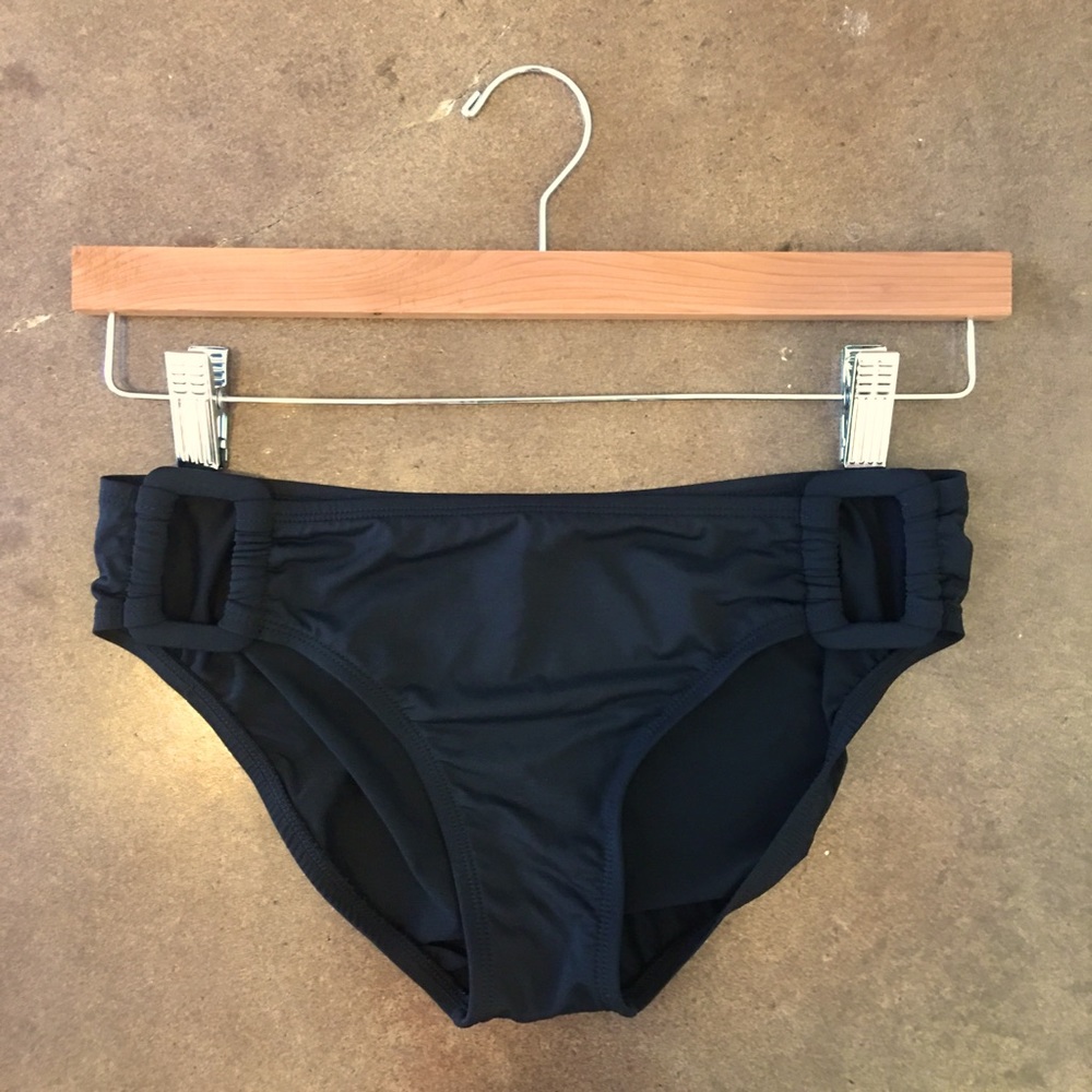 Perry Ellis Black Bikini Bottom, square ring details, lightweight, size medium.